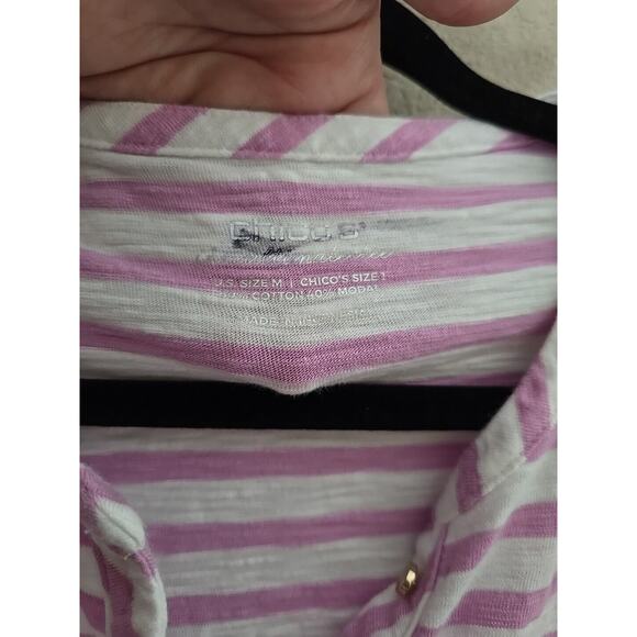 Chico's The Ultimate Tee Pink Henley Pockets 3/4 Sleeve Top Womans Size Medium - Picture 7 of 7